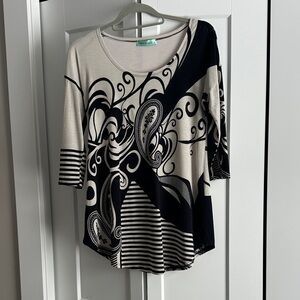 Chris & Carol Black and Cream Patterned Long Sleeve Top